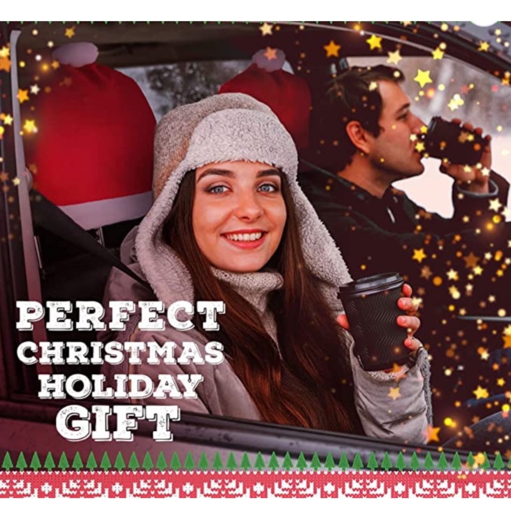 Santa Hat Car Seat Headrest Covers Auto Accessory Car Decoration 2 Pack - Picture 4 of 14